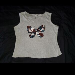 Fashion Bug Vintage Y2K 2000s Tank Top with Butterfly Rhinestones Detail XL